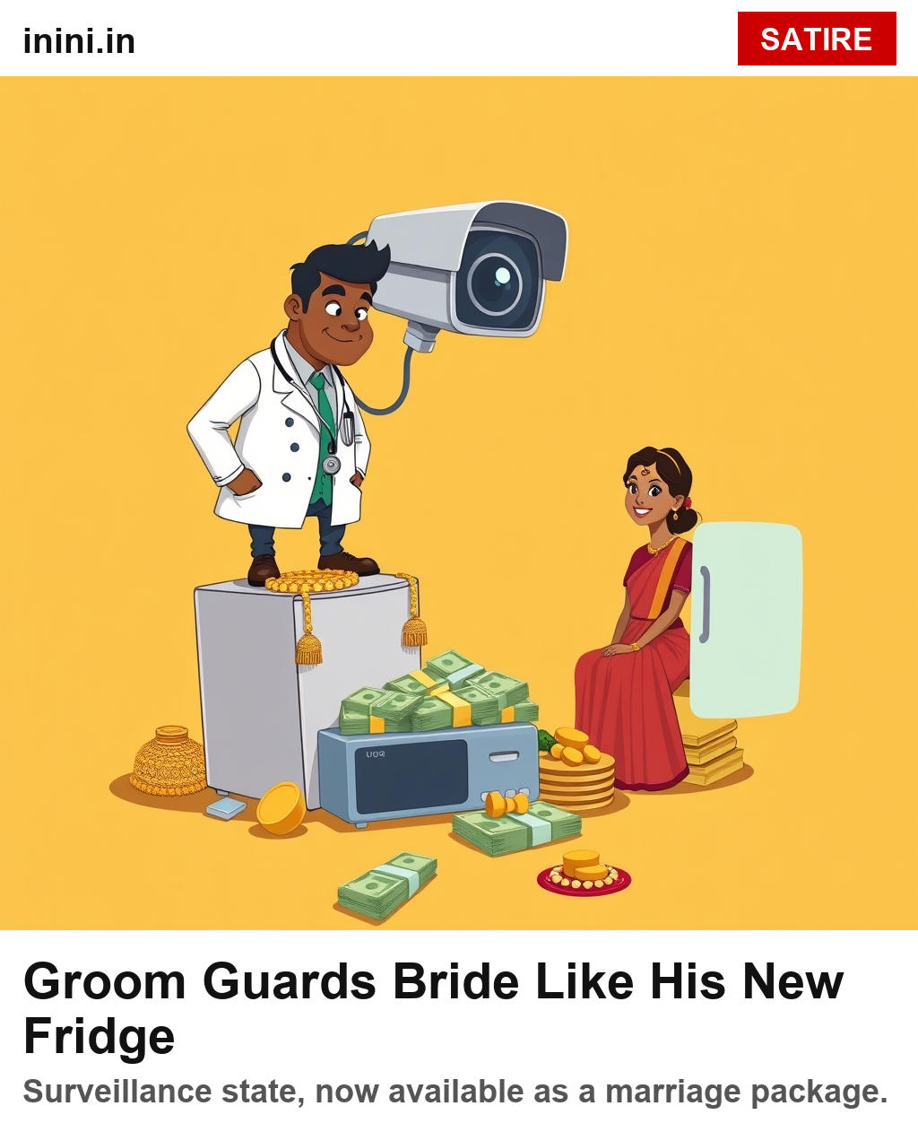 Groom Guards Bride Like His New Fridge